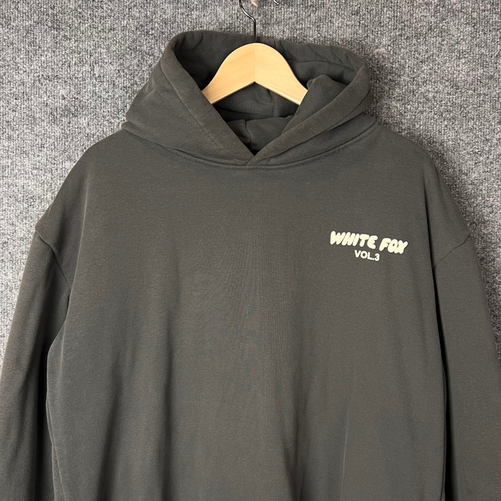 White Fox Hoodie Womens M Charcoal Grey Good Vol 3 Graphic Oversized Pullover - Picture 3 of 9